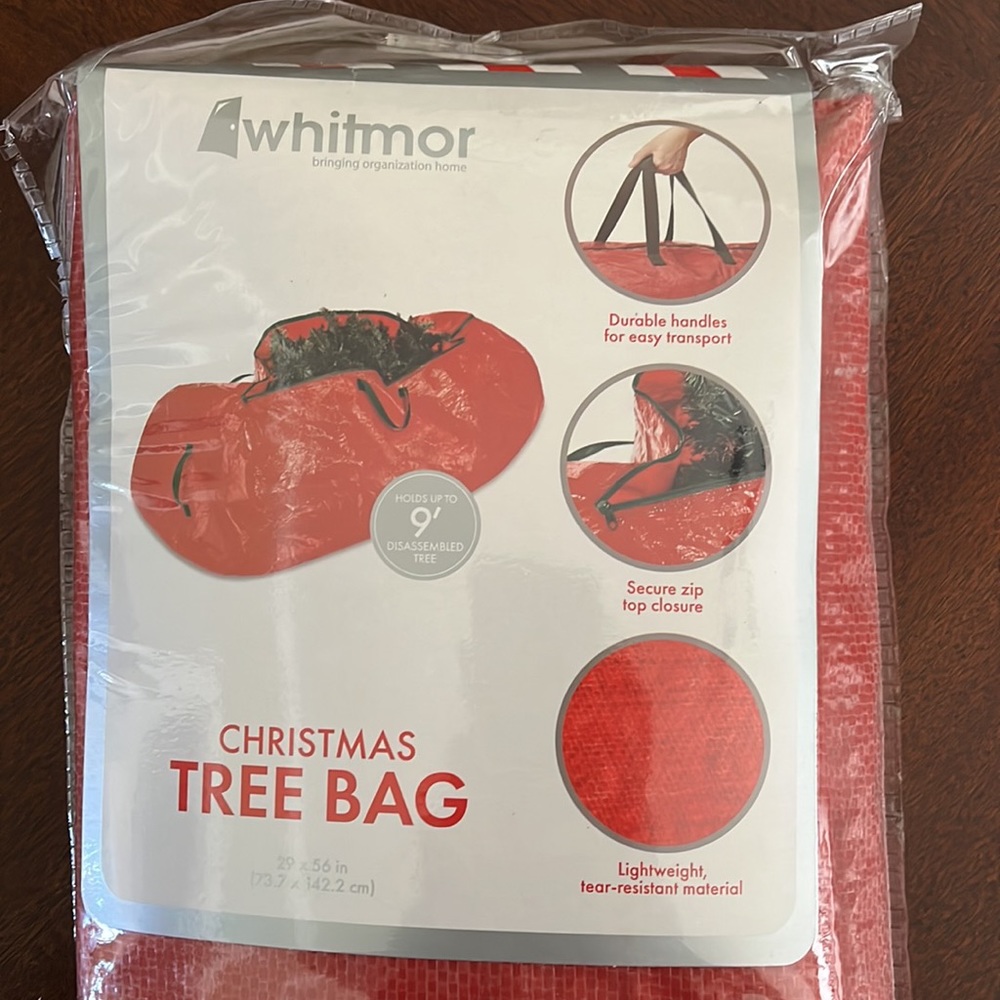 Red Whitmor 9' Christmas Tree Storage Bag, 29" x 56", New, NIP, NWT